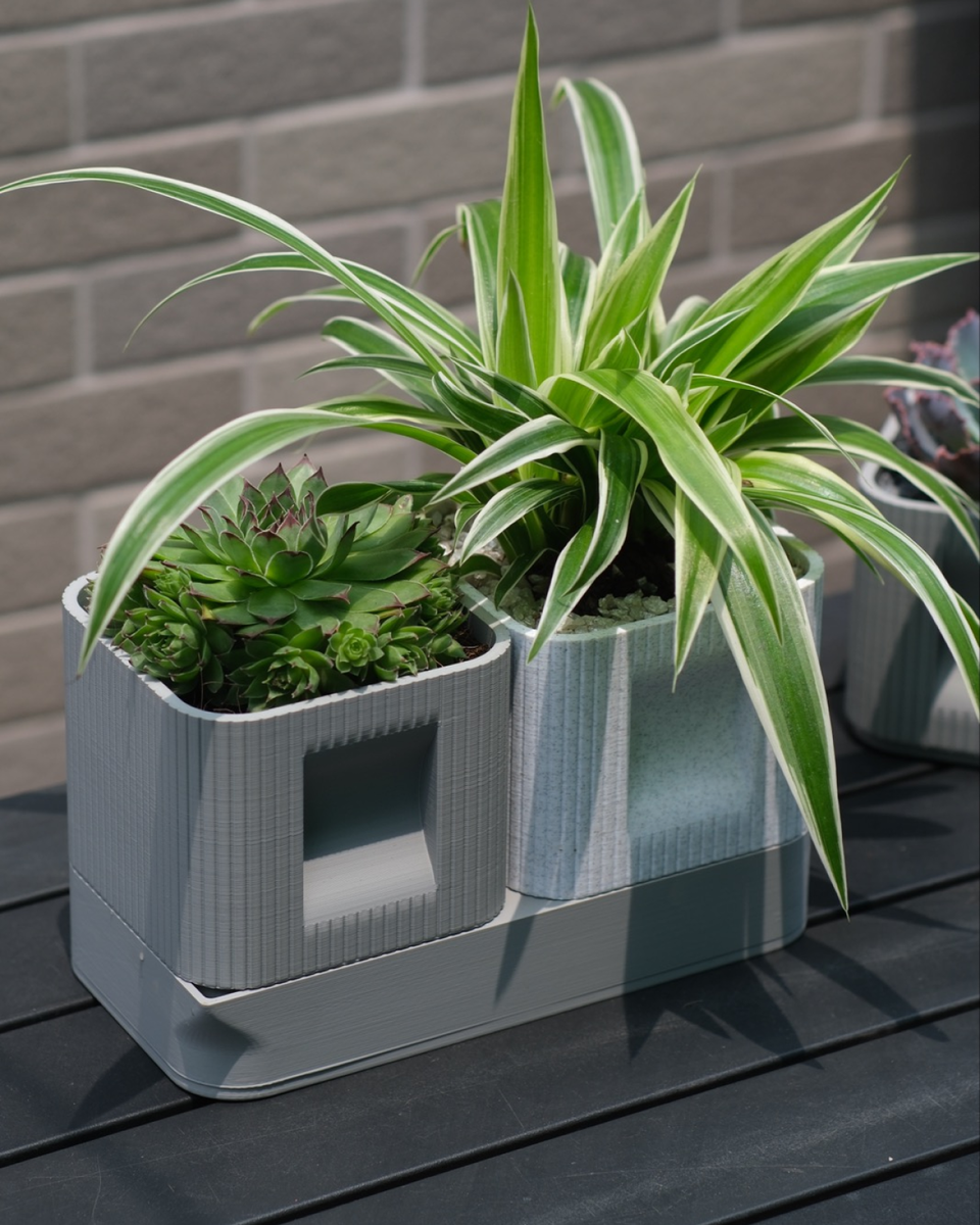 Aura DUO | Architectural Ribbed Square Planter with Hidden Drainage