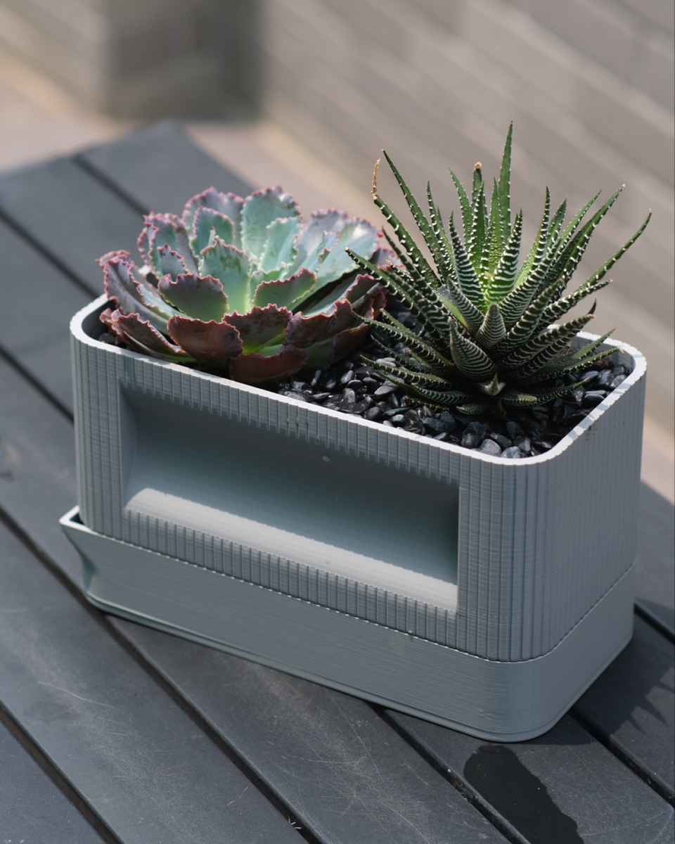 Aura DUO | Architectural Ribbed Square Planter with Hidden Drainage