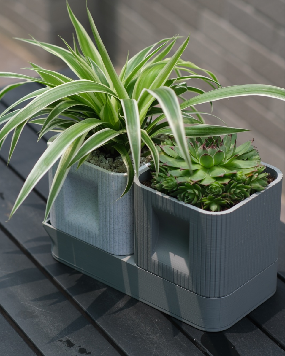 Aura DUO | Architectural Ribbed Square Planter with Hidden Drainage