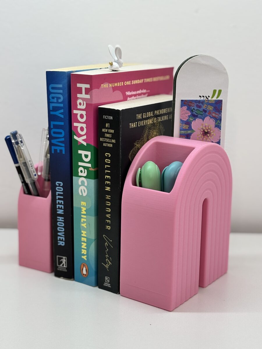 Rainbow Bookend Organizer – Book Holder With Built-in Storage For Pens, Bookmarks & More