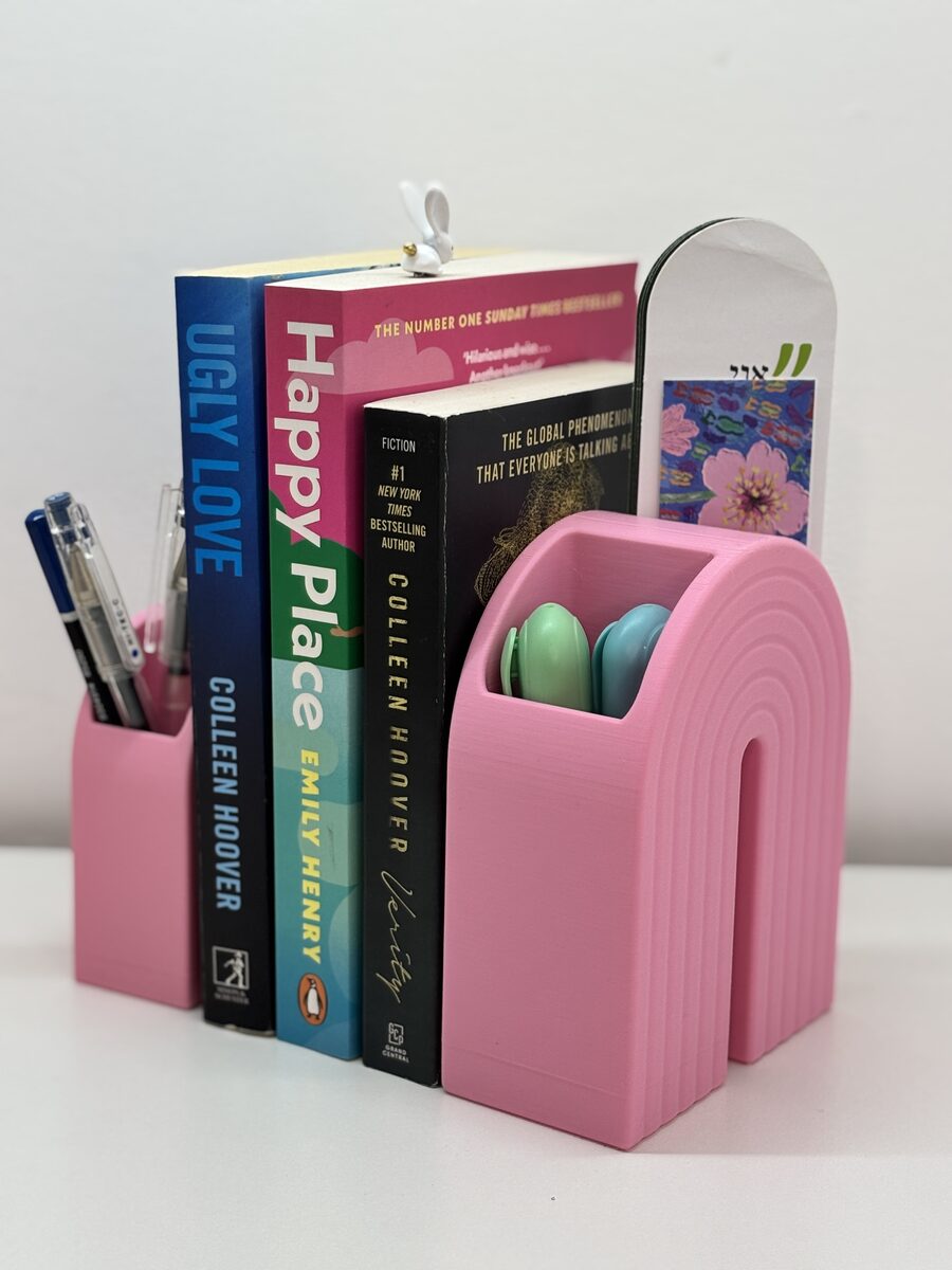 Rainbow Bookend Organizer – Book Holder With Built-in Storage For Pens, Bookmarks & More