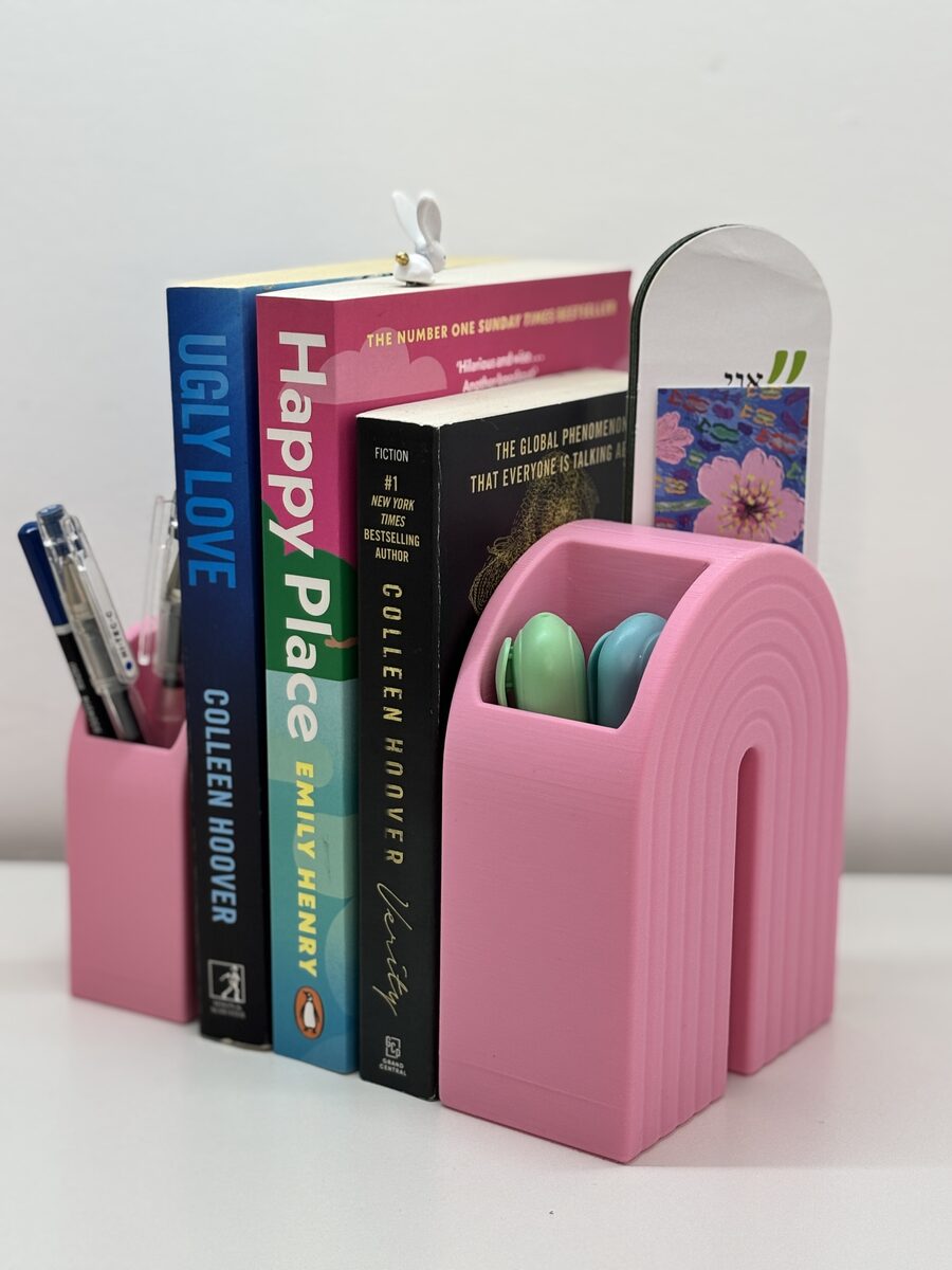 Rainbow Bookend Organizer – Book Holder With Built-in Storage For Pens, Bookmarks & More