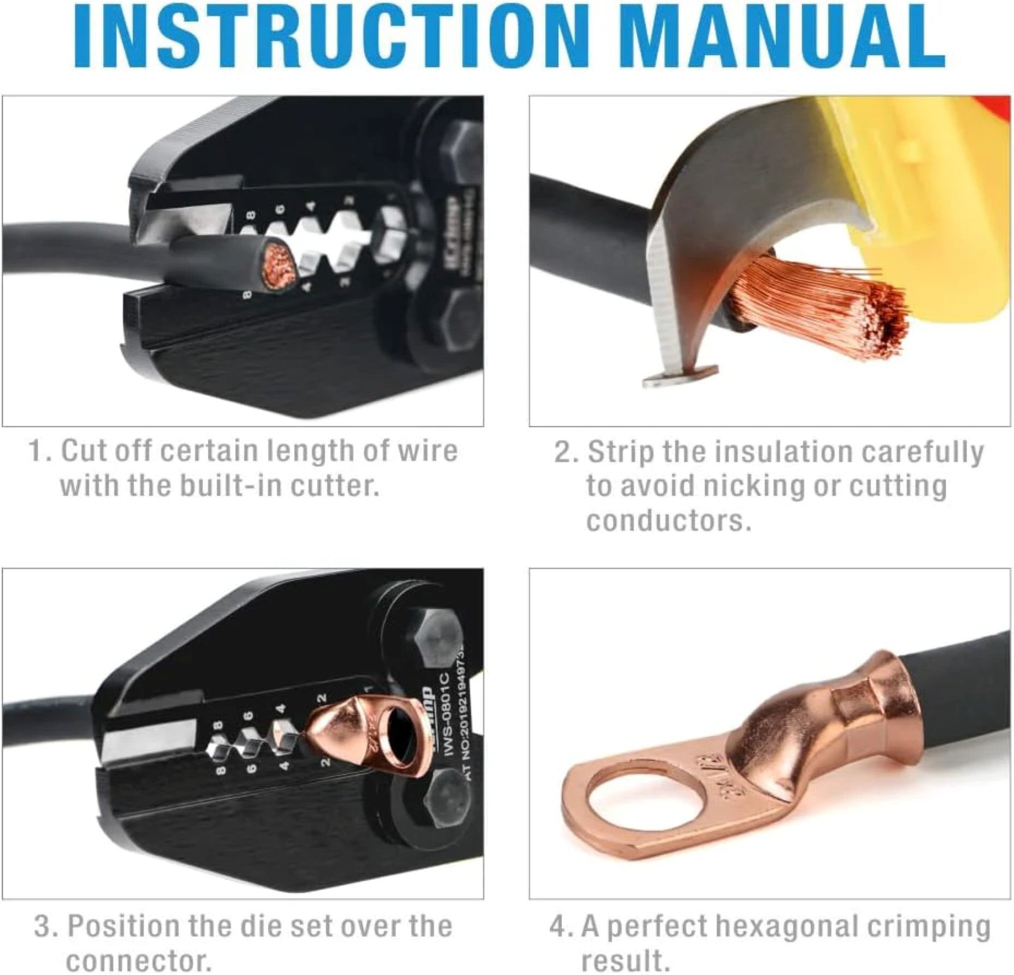Iwiss IWS-0801C Heavy Duty Copper Lug Crimping Tool