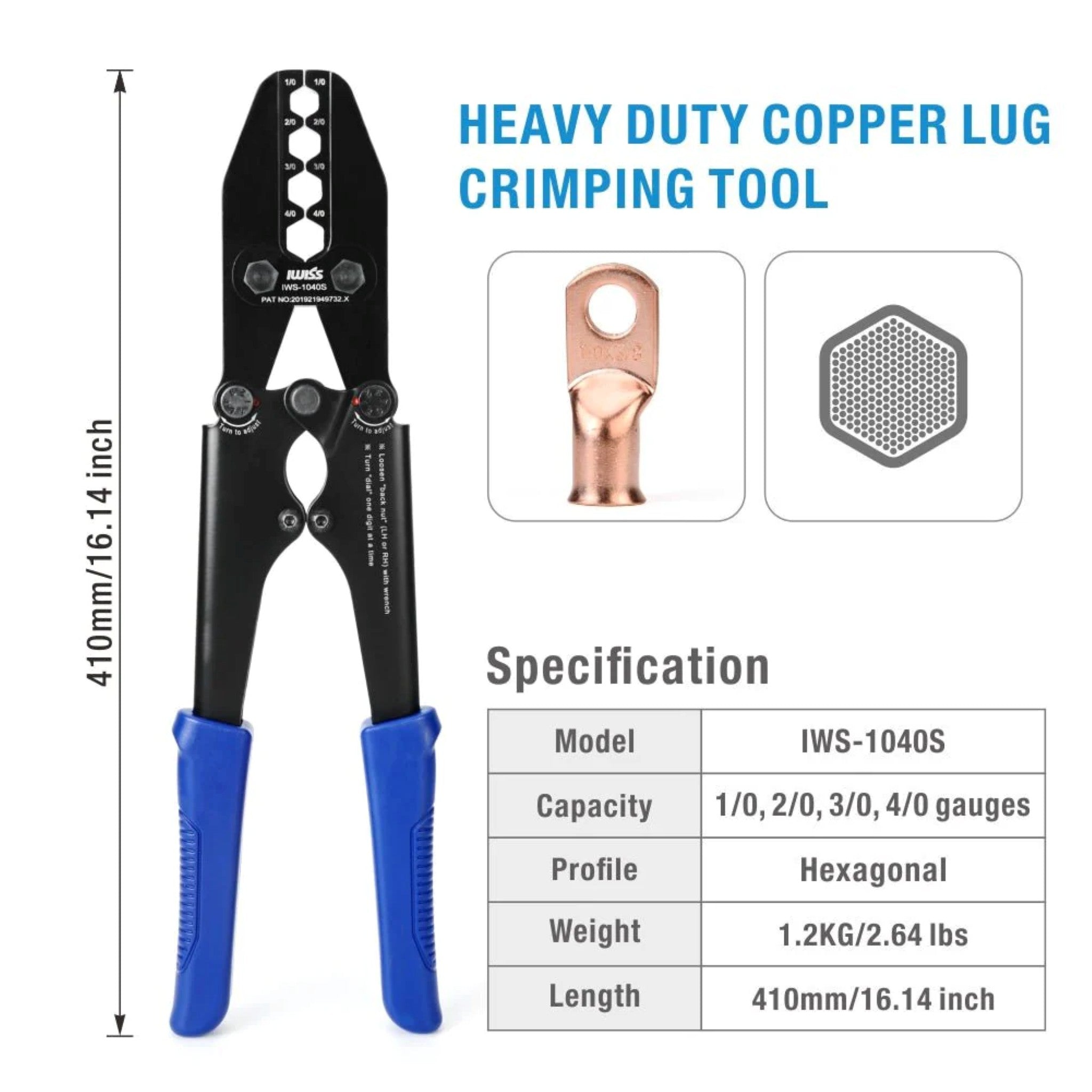 Iwiss IWS - 1040S Battery Cable Terminal Lug Crimping Tool - OzFDM