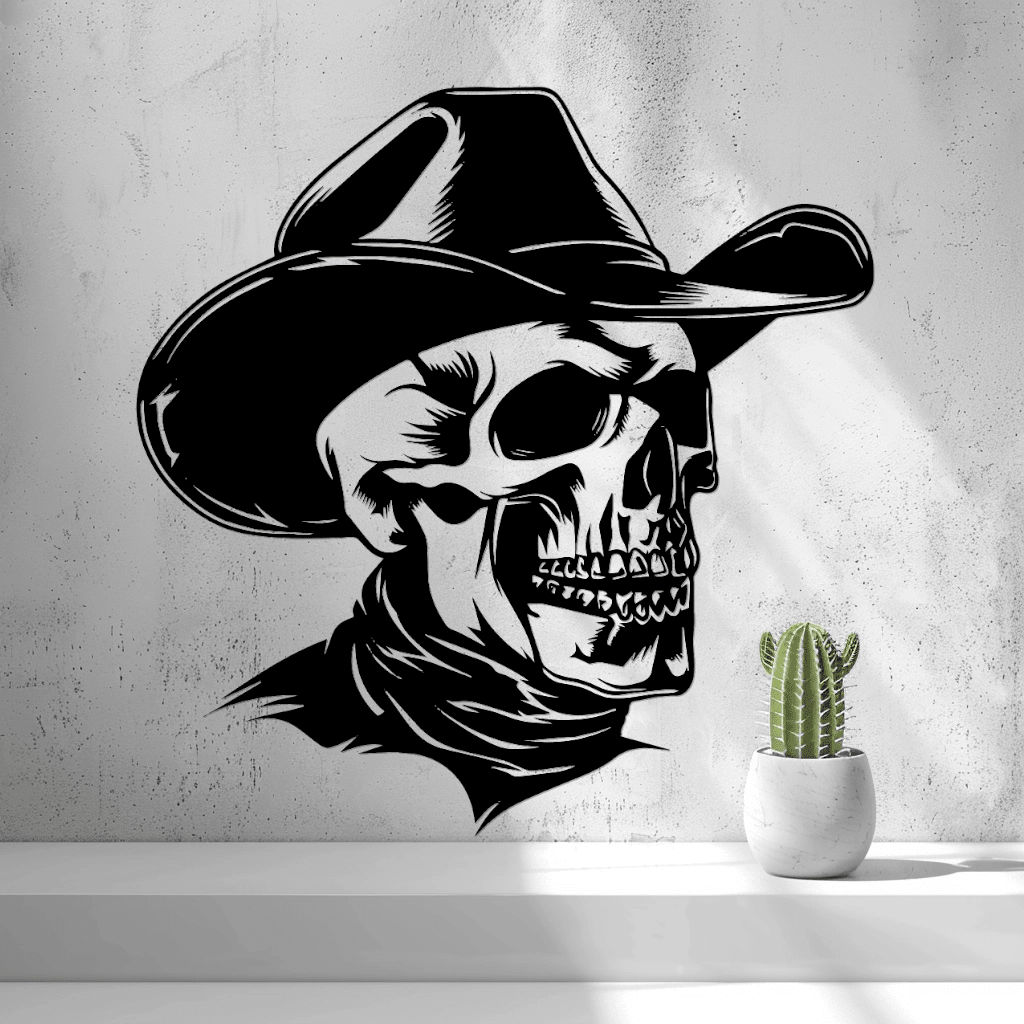 2d Skull With Cowboy Hat Wall Art - OzFDM