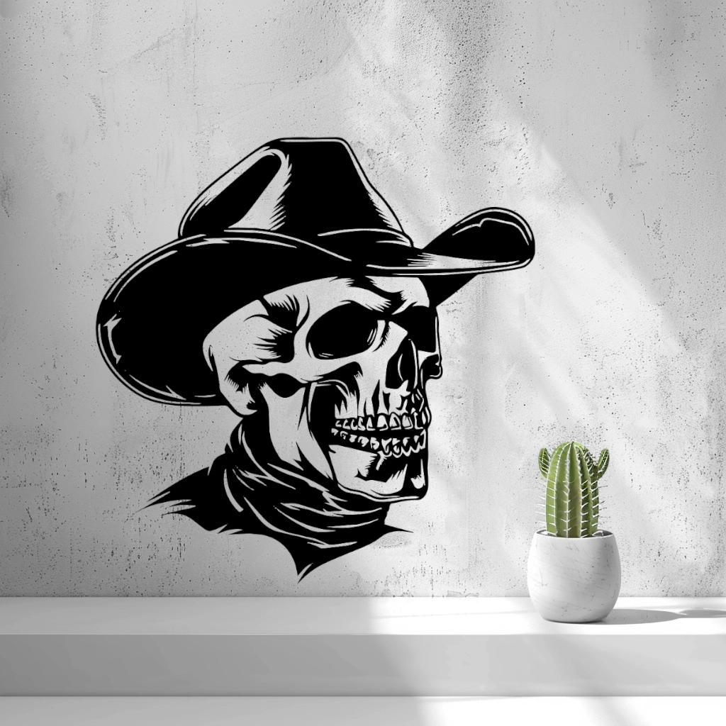 2d Skull With Cowboy Hat Wall Art