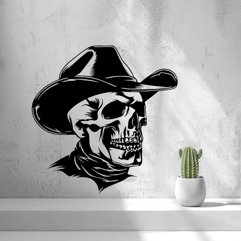 2d Skull With Cowboy Hat Wall Art - OzFDM