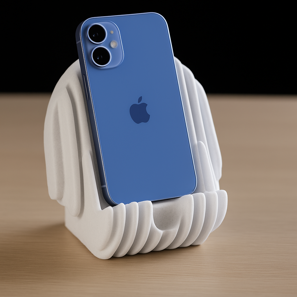Sculptural Ribbed Phone Stand with AirPods Storage