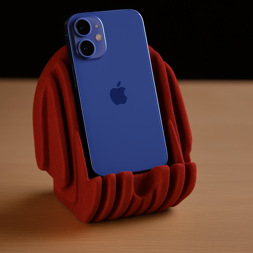 Sculptural Ribbed Phone Stand with AirPods Storage