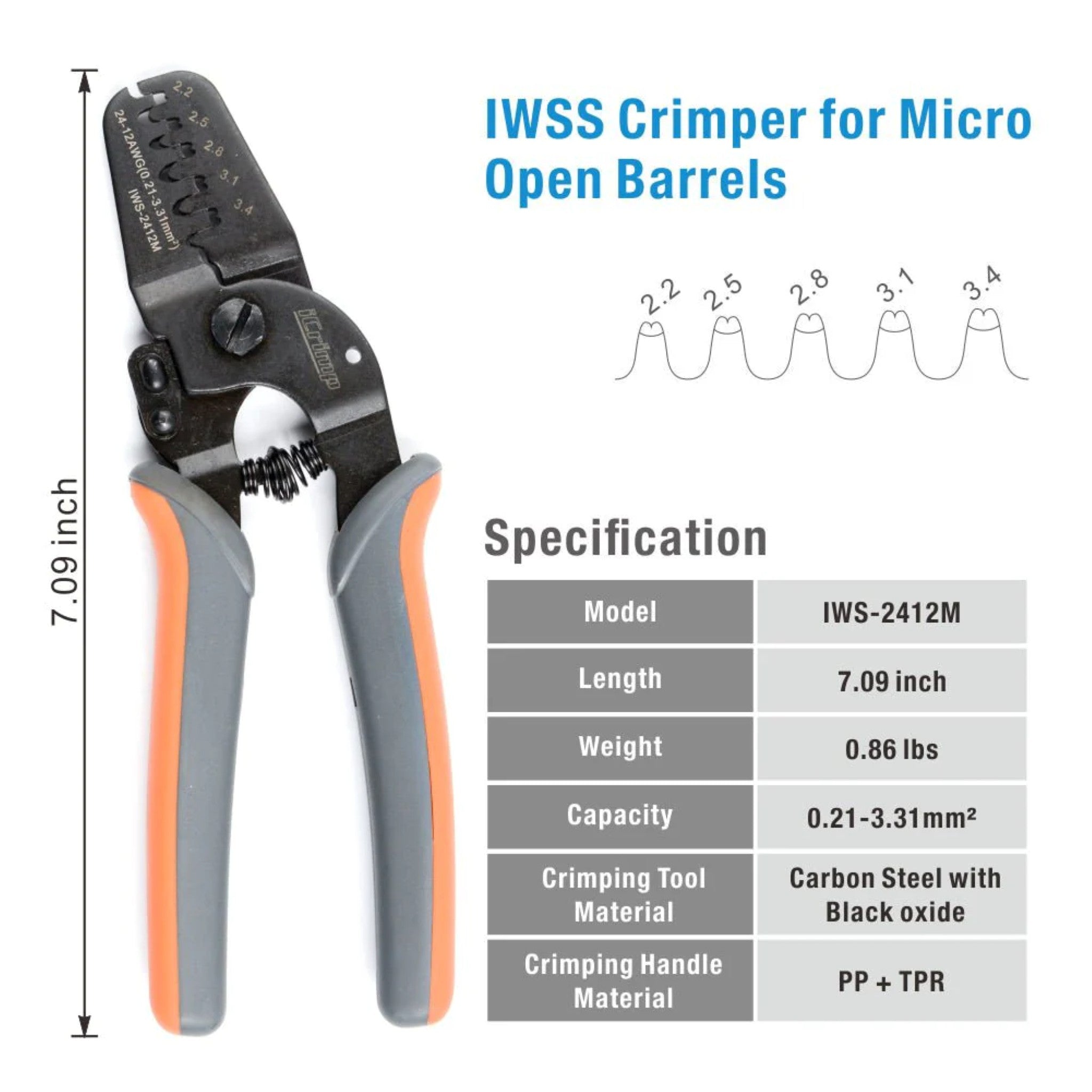 Iwiss IWS - 2412M Open Barrel Crimping Tool - OzFDM