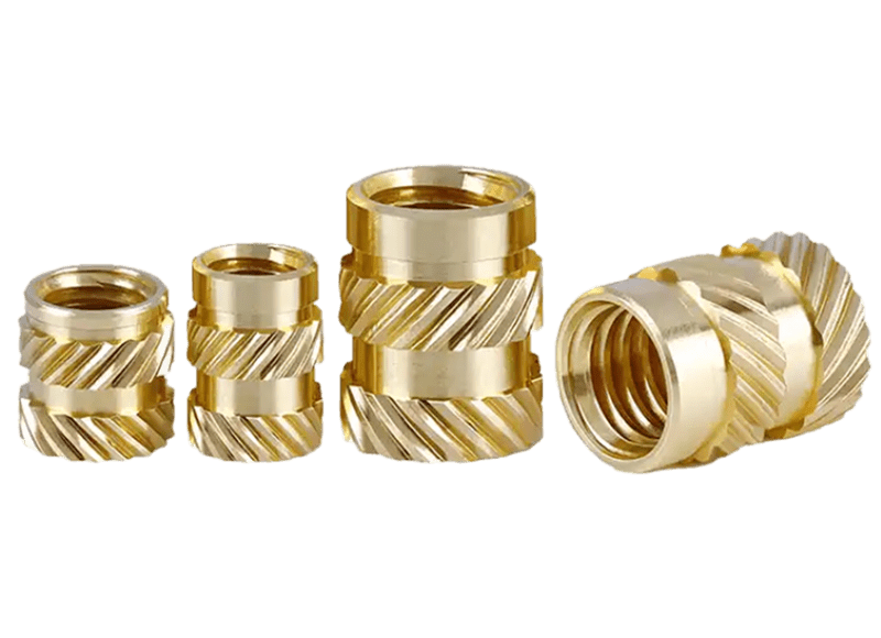 Knurled brass threaded heat inserts in several sizes