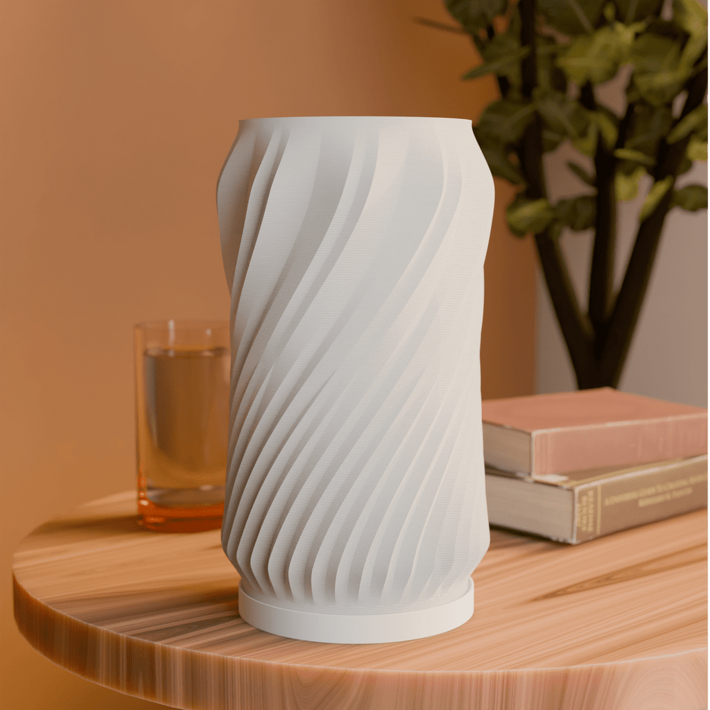 Spiral Twist Table Lamp, 3D Printed Glowing Shade with Base