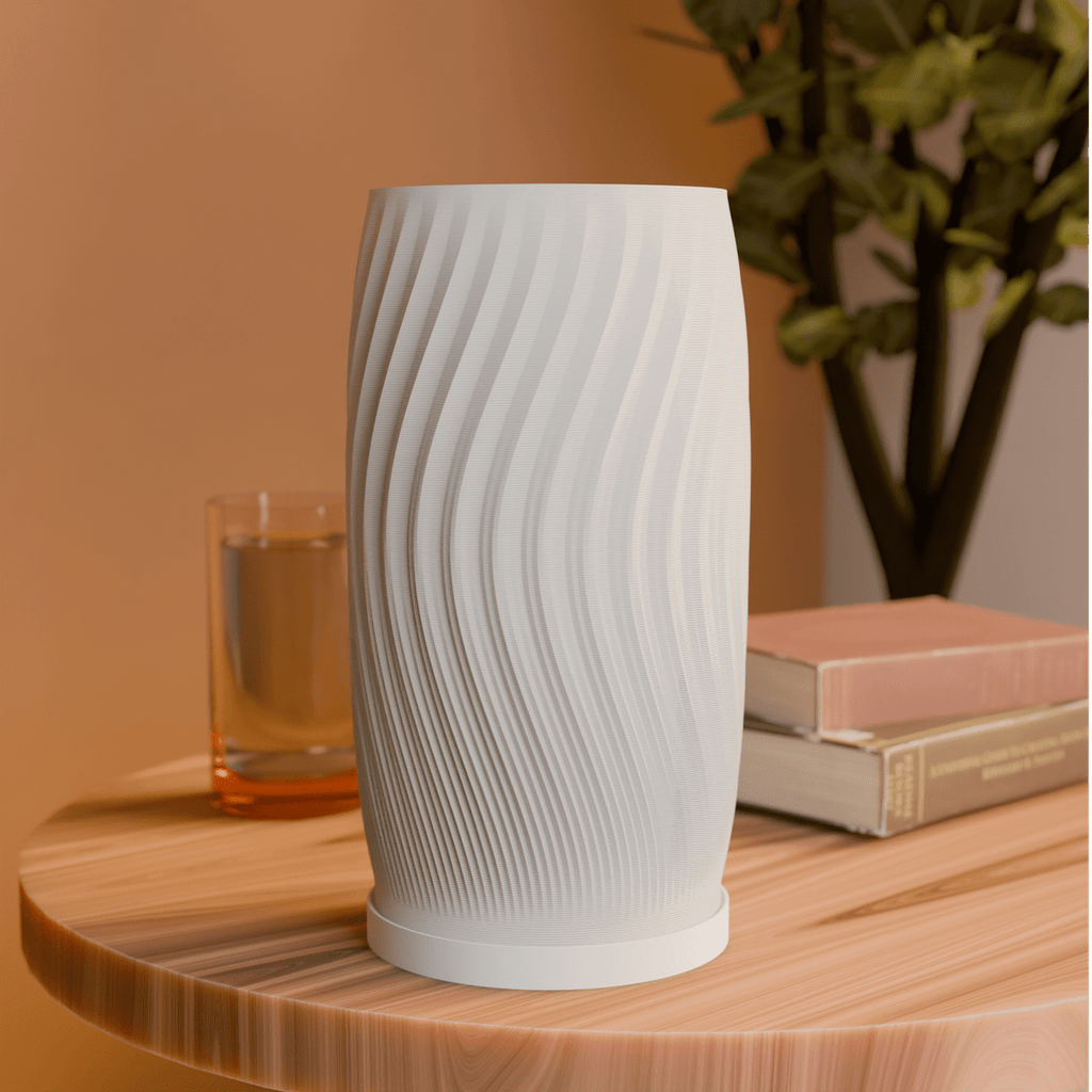 Flow Curve Spiral Table Lamp, 3D Printed Wave Shade