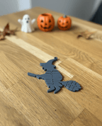 Flexi Witch on a Broom Keychain, 3D Printed Halloween Charm