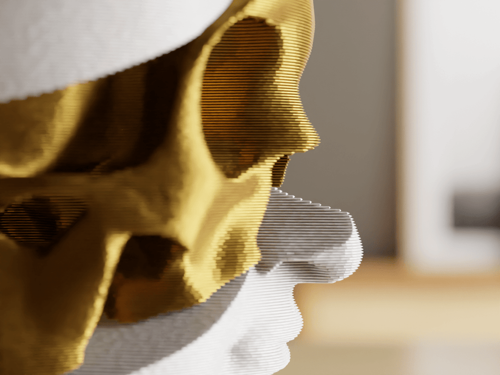 Golden Skull David Bust Sculpture, 3D Printed Home Decor