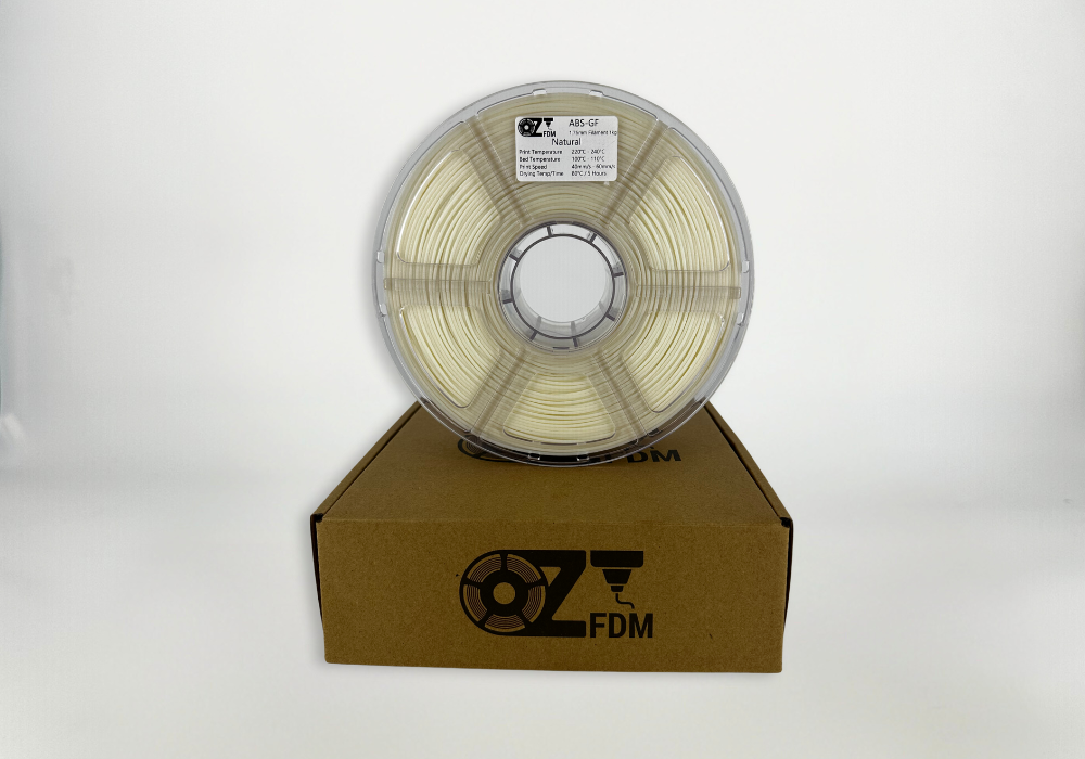 OzFDM ABS-GF spool in natural on its shipping box