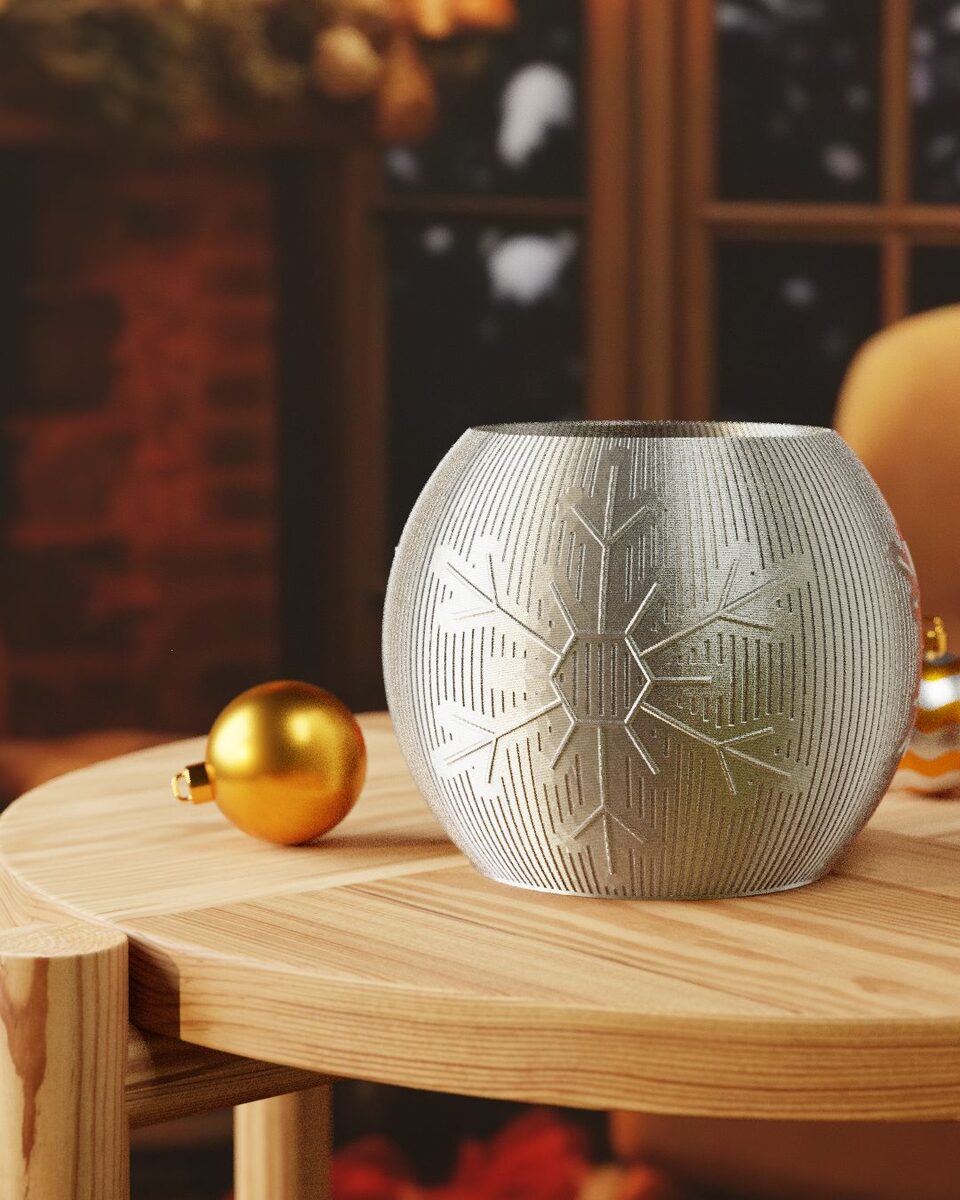 Snowflake Mini Vase, 3D Printed Ribbed Christmas Organizer