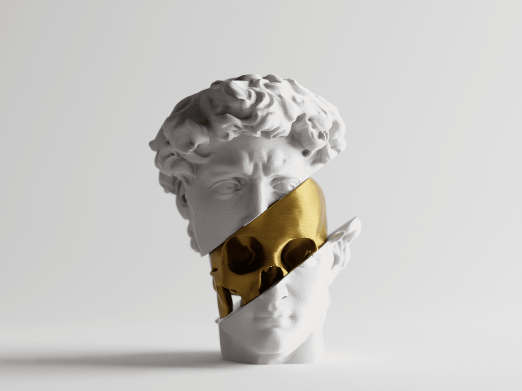 Golden Skull David Bust Sculpture, 3D Printed Home Decor