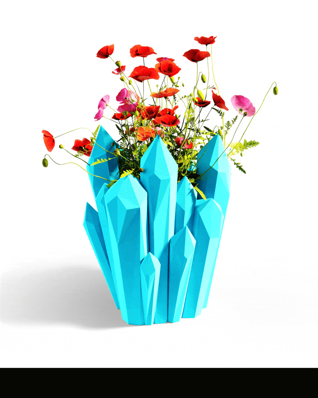 Crystal Cluster Vase, 3D Printed Low-Poly Flower Vase