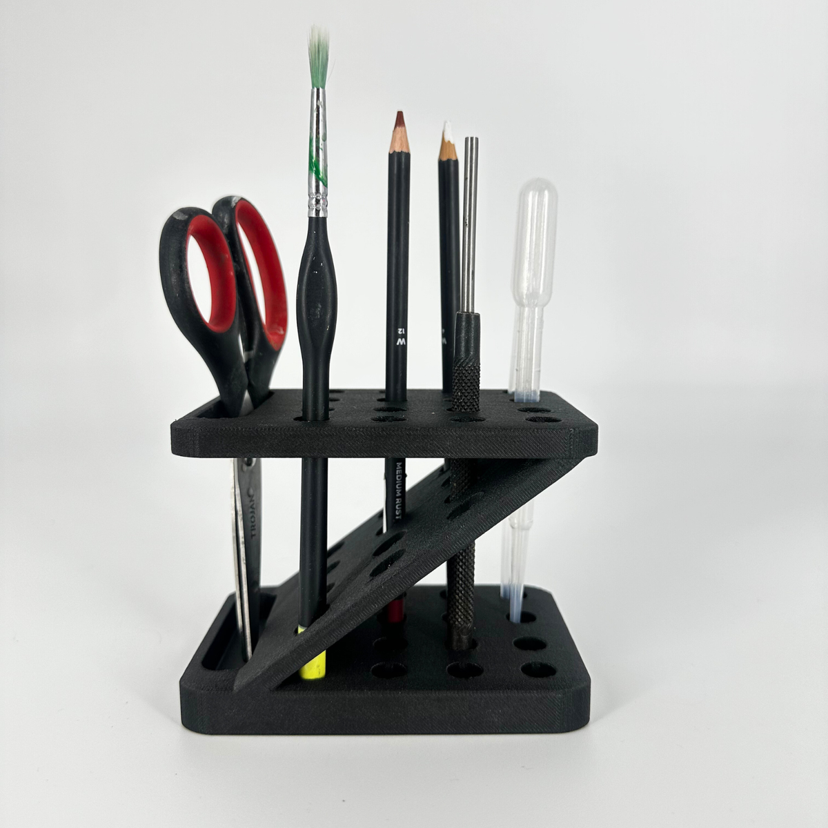 Desk brush and pen holder printed in black OzFDM PETG-GF