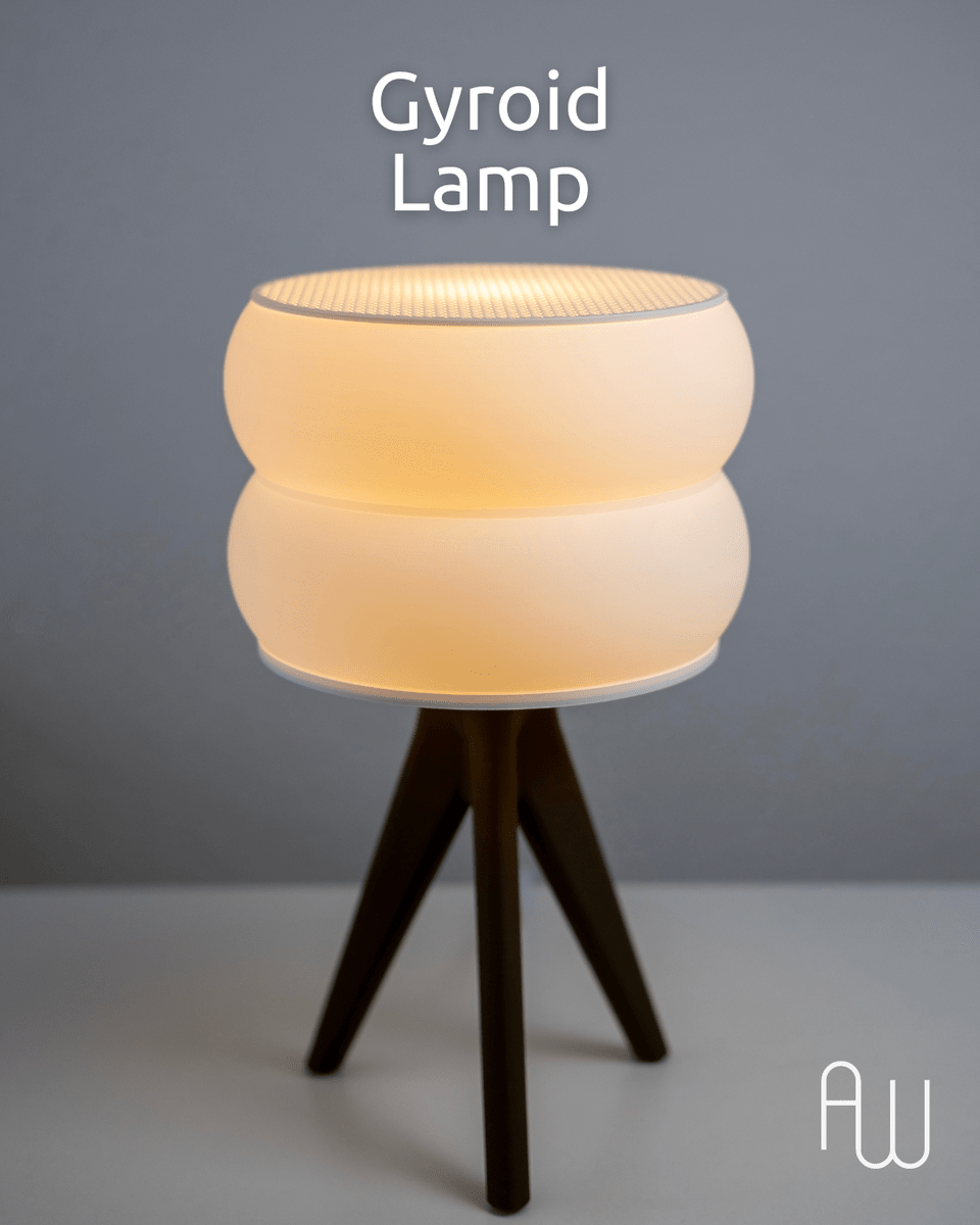 Two-Tier Gyroid Table Lamp, 3D Printed Warm Glow Shade