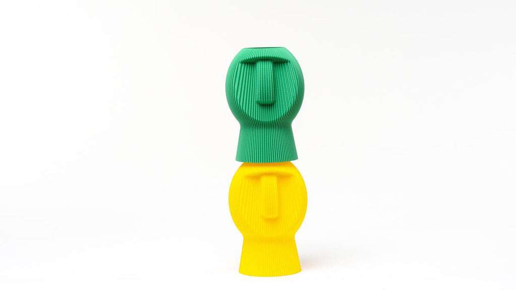 Chubby Dude Moai Face Vase, 3D Printed Ribbed Planter