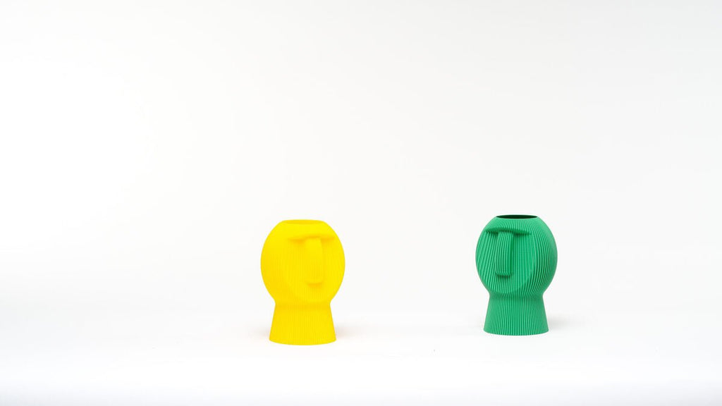 Chubby Dude Moai Face Vase, 3D Printed Ribbed Planter