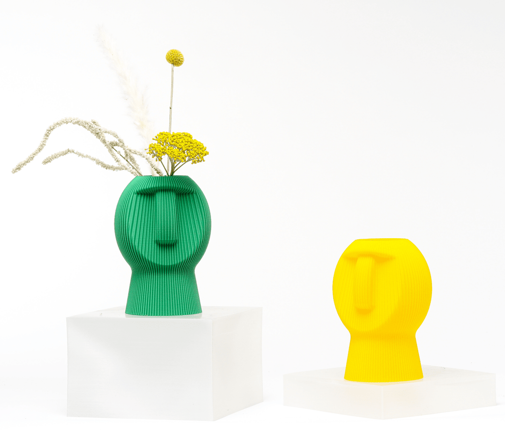 Chubby Dude Moai Face Vase, 3D Printed Ribbed Planter