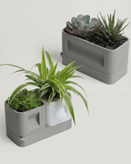 Aura DUO Ribbed Square Planter Set with Hidden Drainage