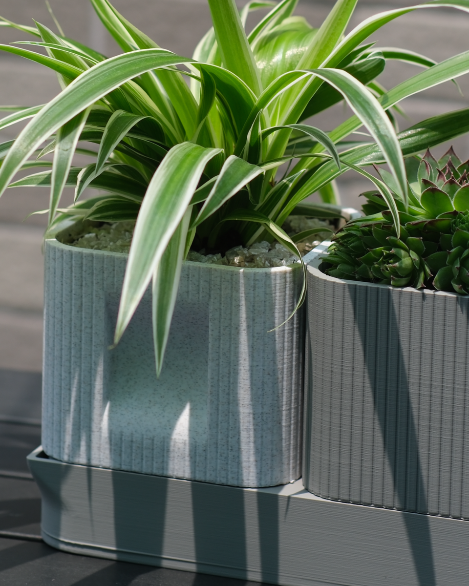 Aura DUO | Architectural Ribbed Square Planter with Hidden Drainage