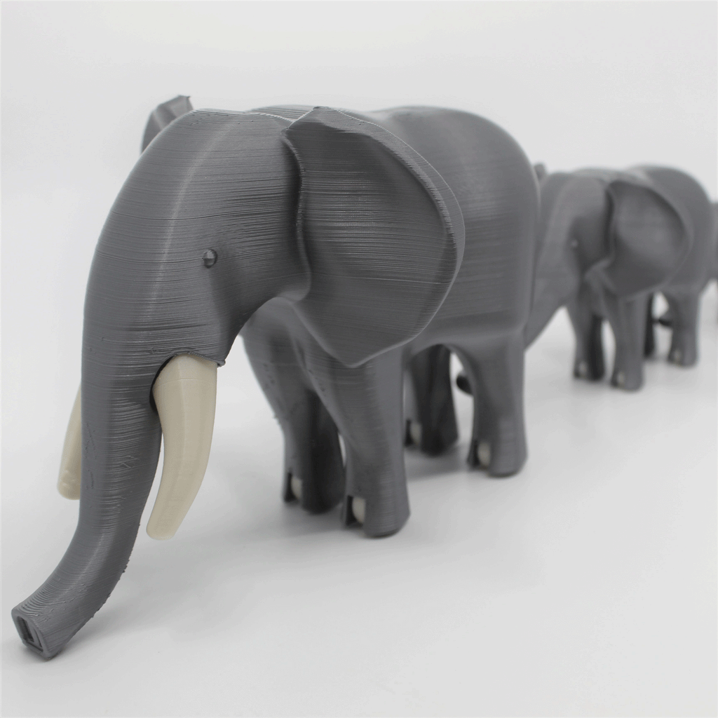 African Elephant Family Toy, 3D Printed Rolling Set
