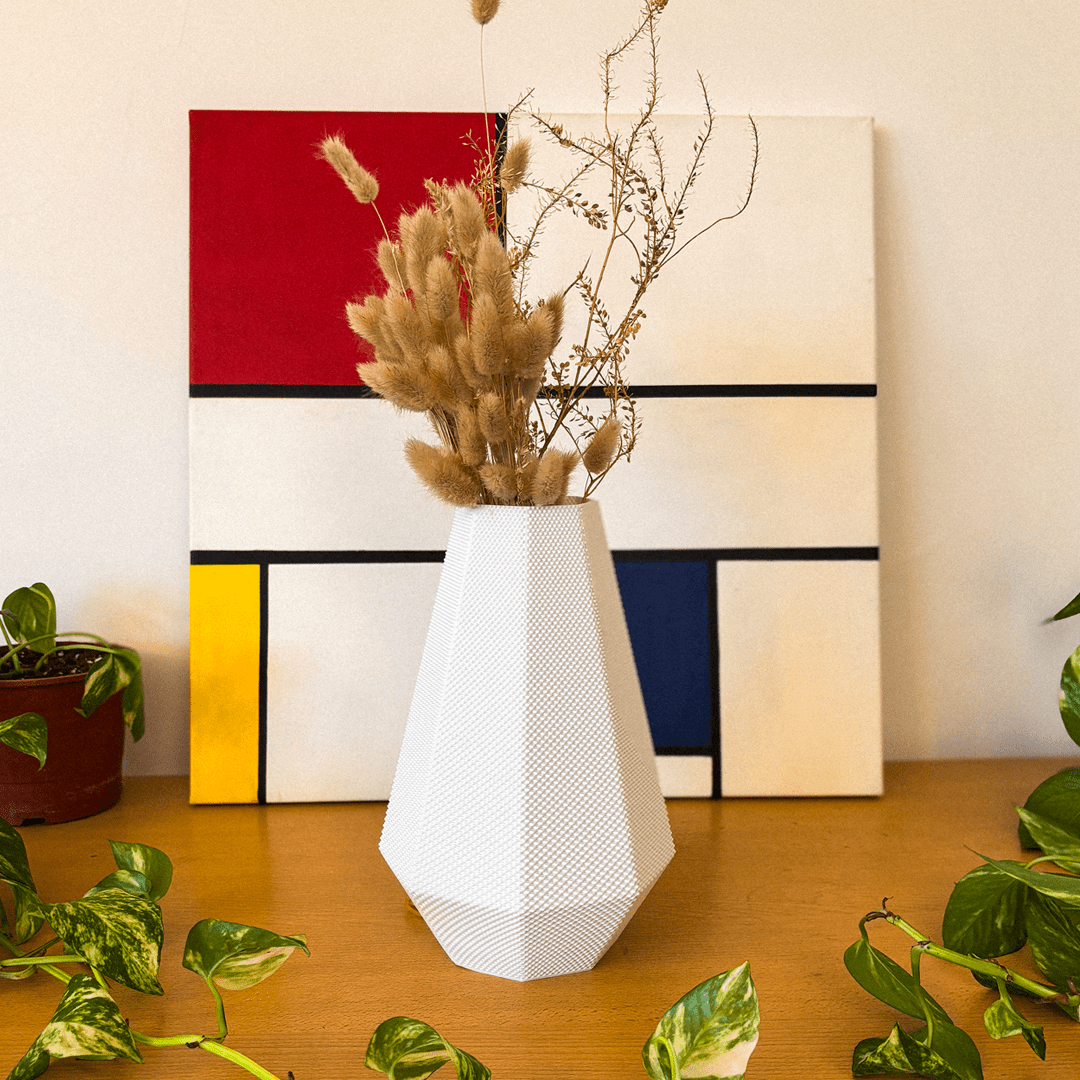 Faceted Flower Vase, 3D Printed Textured Home Decor