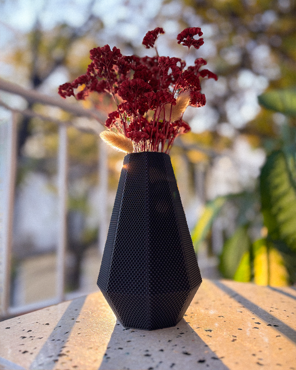 Faceted Flower Vase, 3D Printed Textured Home Decor