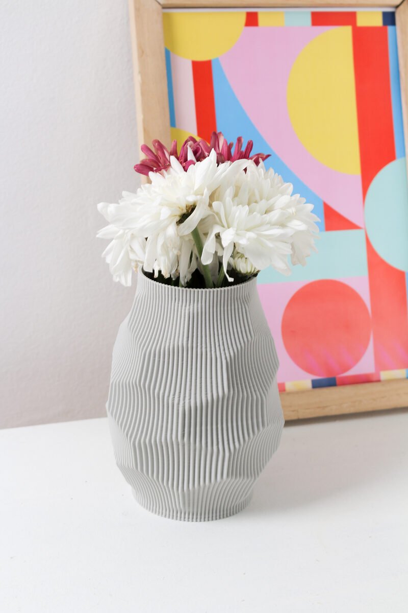 Hexa Flower Vase, 3D Printed Faceted Ridged Vase