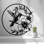Hummingbird and Flower Wall Art, 3D Printed Circle Panel