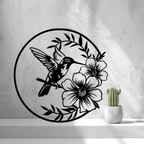 Hummingbird and Flower Wall Art, 3D Printed Circle Panel