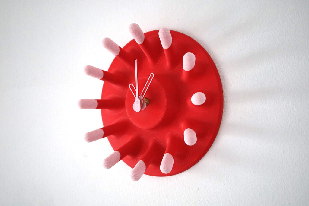 Finger Clock, 3D Printed Abstract Wall Clock with Pink Fingertips