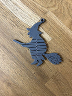 Flexi Witch on a Broom Keychain, 3D Printed Halloween Charm