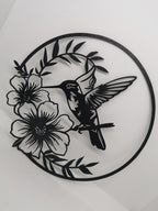 Hummingbird and Flower Wall Art, 3D Printed Circle Panel