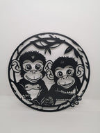 Baby Monkeys Wall Art, 3D Printed Circle Panel