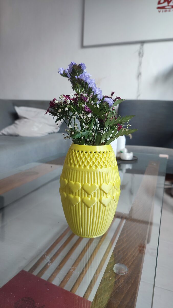 Heart Lattice Ribbed Flower Vase, 3D Printed Valentine's Decor
