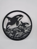 Orca Pod Circular Wall Art, 3D Printed Ocean Decor Panel