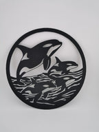 Orca Pod Circular Wall Art, 3D Printed Ocean Decor Panel