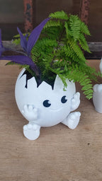 Cute Egg Planter, 3D Printed Cracked Eggshell Character Pot