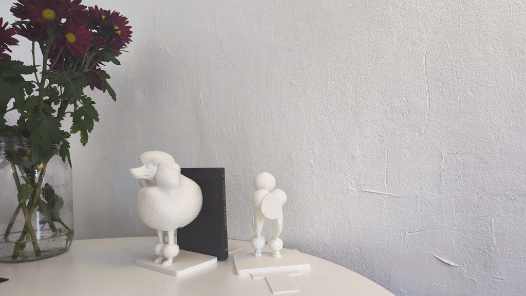 Poodle Bookend Pair, 3D Printed Curly Coat Book Holder