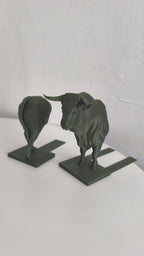 Bull Bookends, 3D Printed Split Animal Sculpture Set