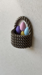 Woven Basket Easter Egg Fridge Magnet Set, 3D Printed Decor
