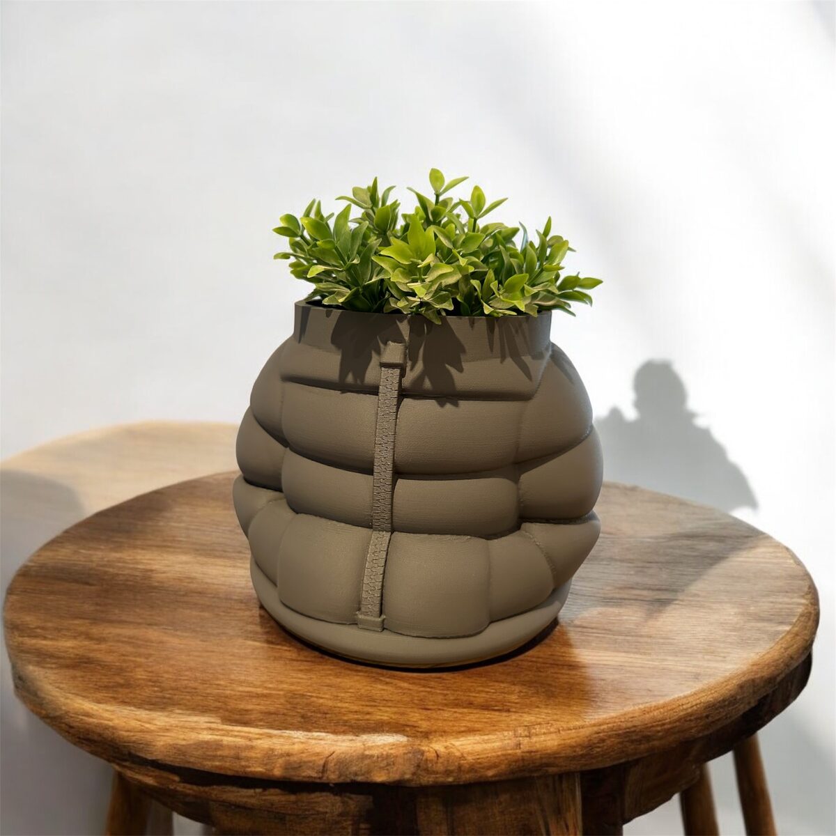 Puffer Jacket Quilted Planter Pot, 3D Printed with Saucer