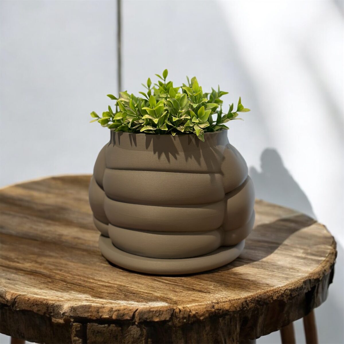 Puffer Jacket Quilted Planter Pot, 3D Printed with Saucer