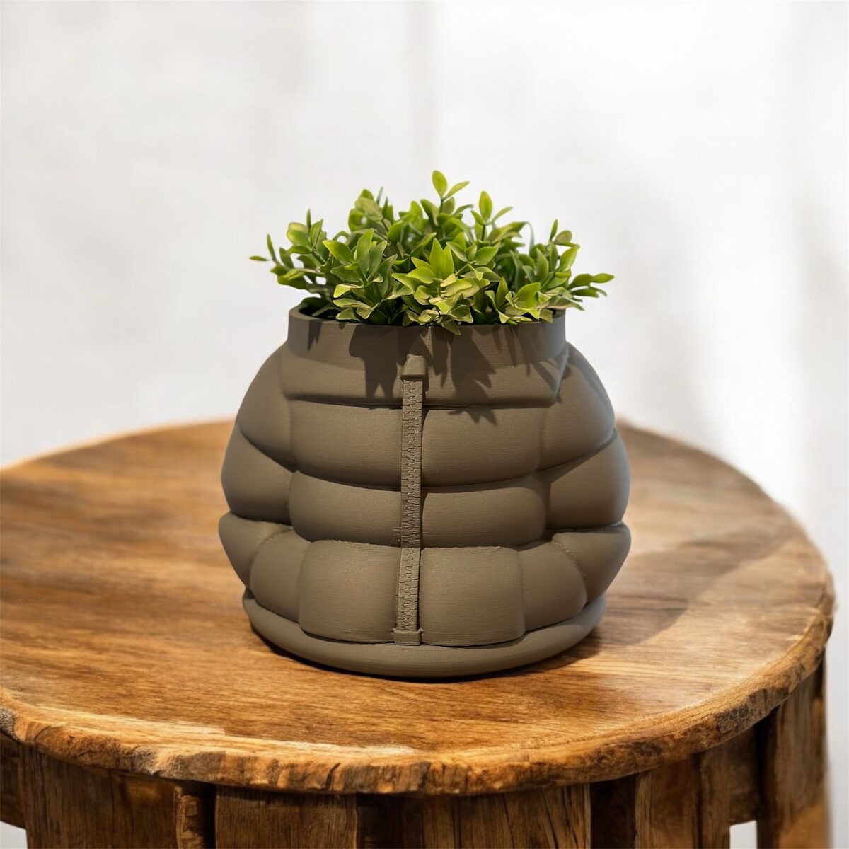 Puffer Jacket Quilted Planter Pot, 3D Printed with Saucer